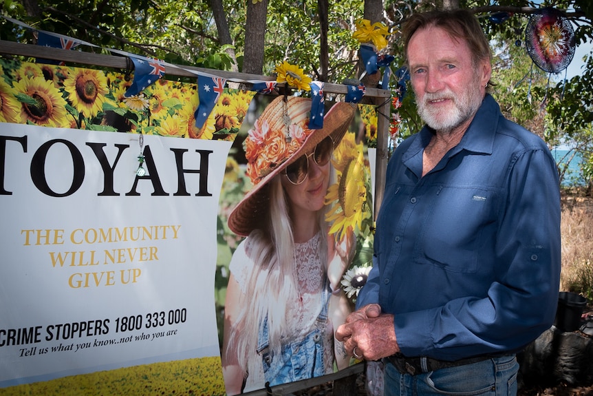 Family friend Wayne 'Prong' Trimble at Toyah Cordingley's memorial