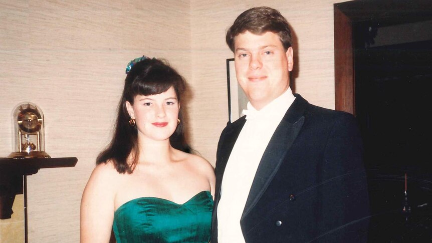 Tim Nicholls stands beside his then-girlfriend, later wife, Mary, at the Bachelor’s Ball in Brisbane circa 1989.