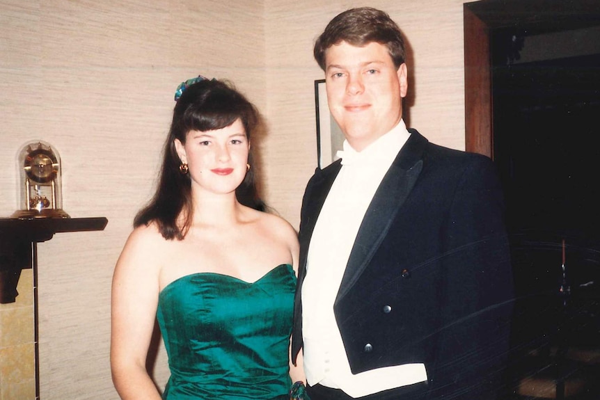 Tim Nicholls stands beside his then-girlfriend, later wife, Mary, at the Bachelor’s Ball in Brisbane circa 1989.