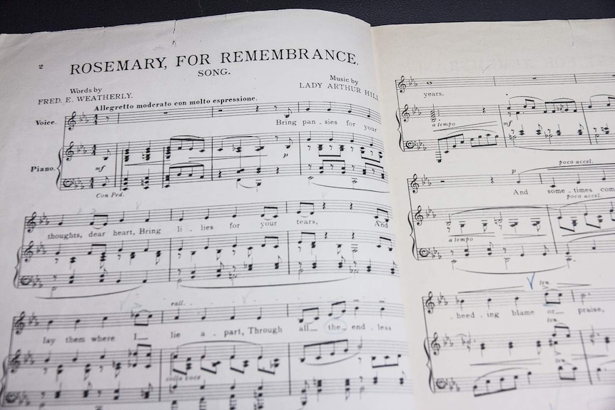 Sheet music with words and notes for a song called Rosemary, for Remembrance