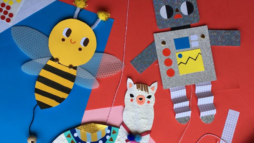 Beci Orpin's iconic craftwork: a bee, robot and llama.