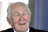 Former Australian Prime Minister Malcolm Fraser talks to guests about his book