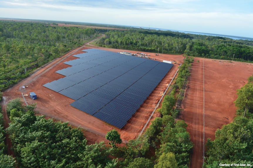 Aerial shot of solar panels in the bush