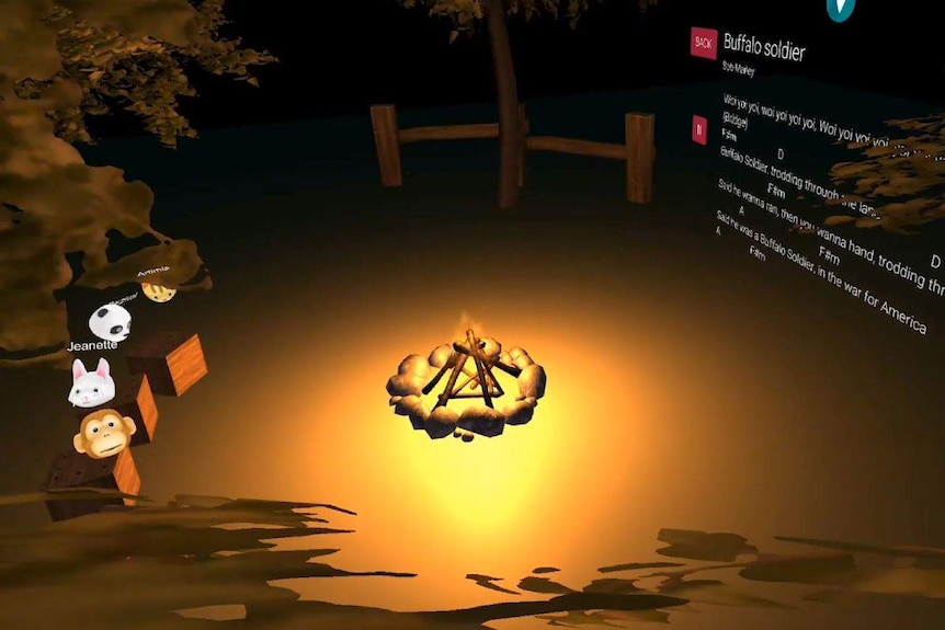 An image of a virtual campfire, which is what the study participants see in their goggles