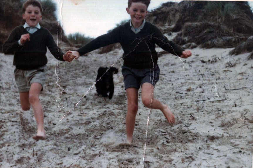Bruce Scanlan (R) and his younger brother Laurie on holiday at Dodges Ferry in the 1960s