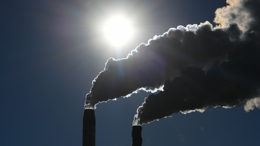 Emissions are seen from a factory at Broadwater in far northern New South Wales.