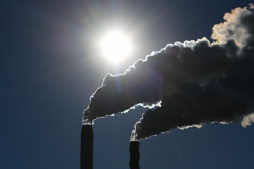 Emissions are seen from a factory at Broadwater in far northern New South Wales.