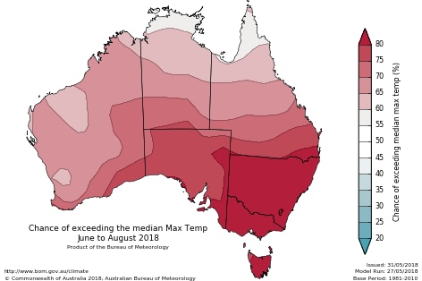 map of aus with lots of red indicating hot