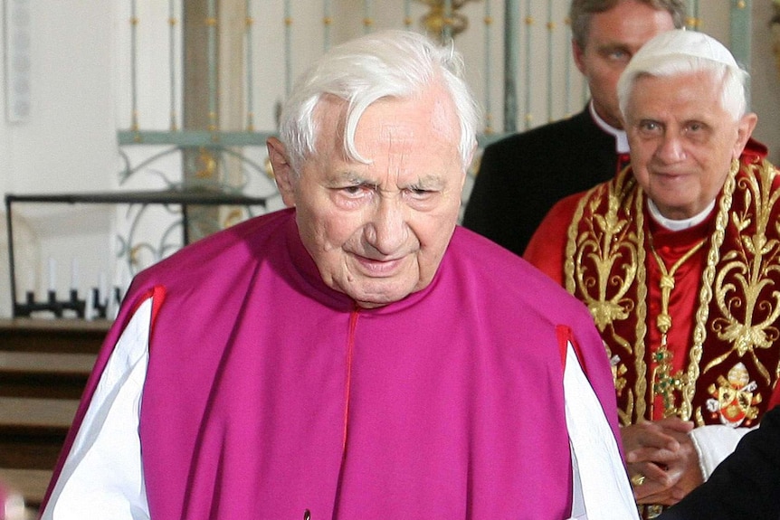 Pope Emeritus Benedict XVI in the foreground and his brother Georg Ratzinger