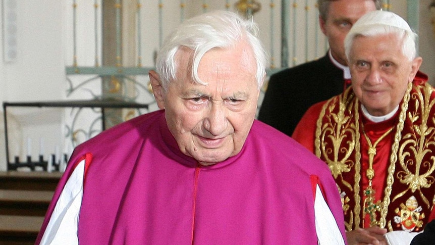 Pope Emeritus Benedict XVI in the foreground and his brother Georg Ratzinger