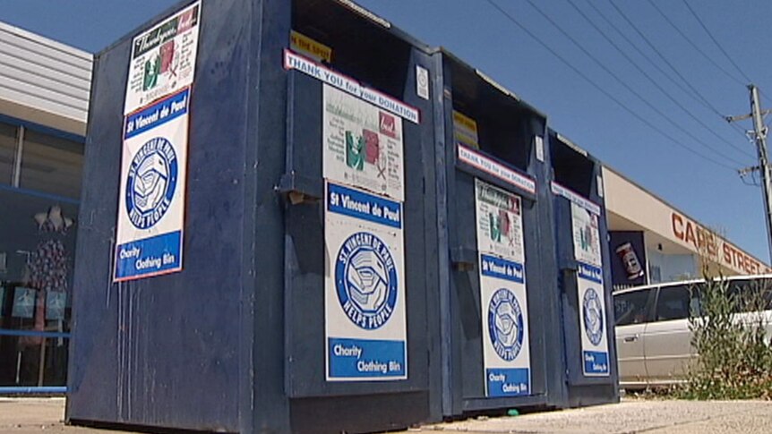 Video still: St Vincent de Paul Society donation bins in Canberra