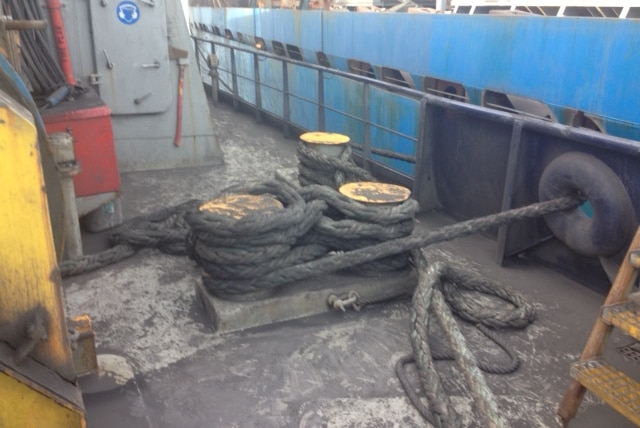Ship deck covered in dust
