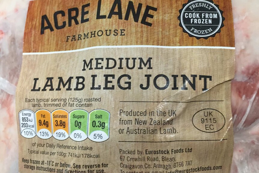 A frozen lamb leg joint