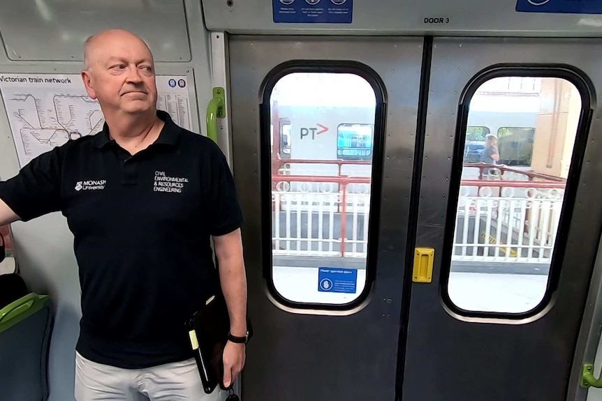 A man inside a tram