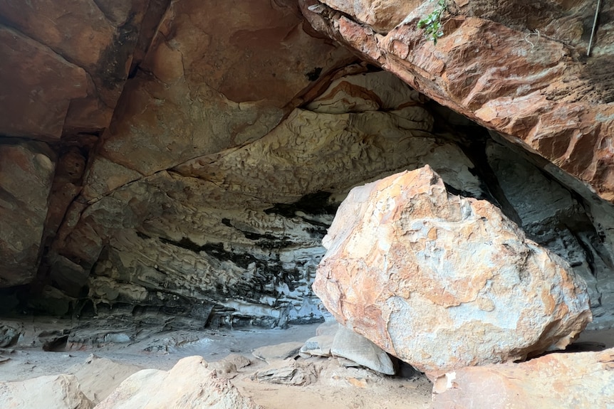 The inside of a sandstone rock cave.