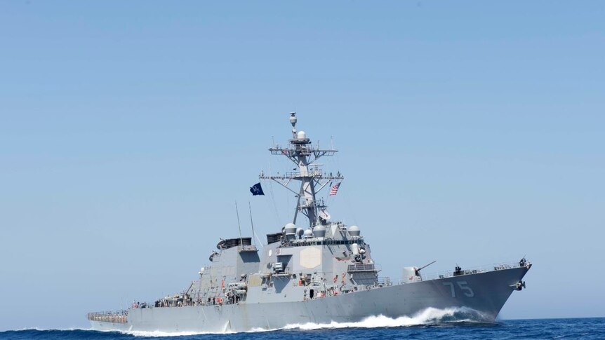 US Navy destroyer USS Donald Cook in transit in the Mediterranean Sea.