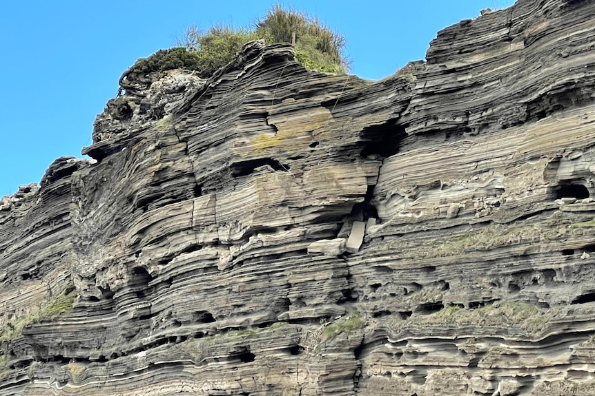 layered volcanic wall