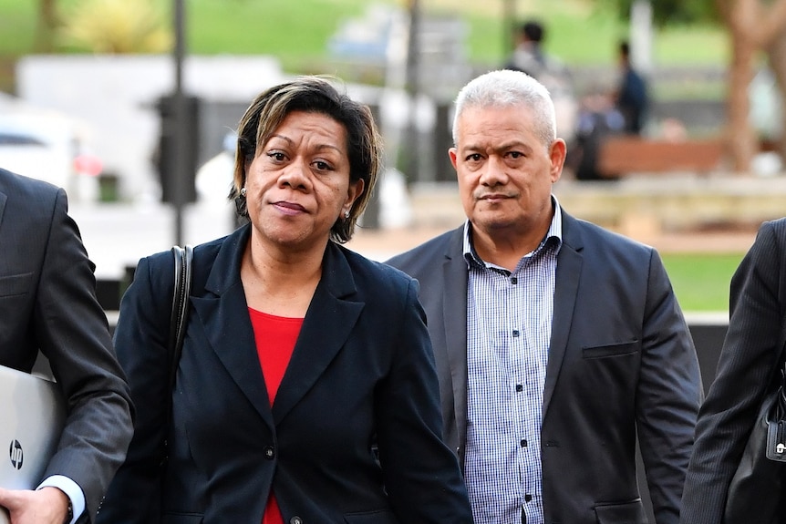 Malavine Pulini (left) and Isikeli Feleatoua Pulini outside court.