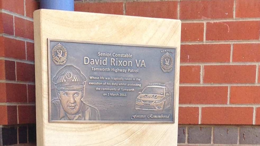 The memorial to Senior Constable David Rixon, outside Tamworth Police Station.
