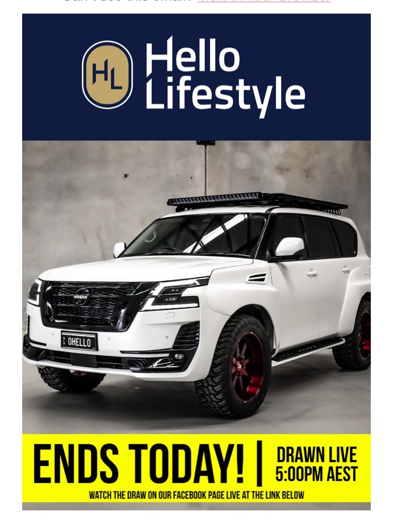 The promotional email of the free car from Hello Lifestyles Australia.