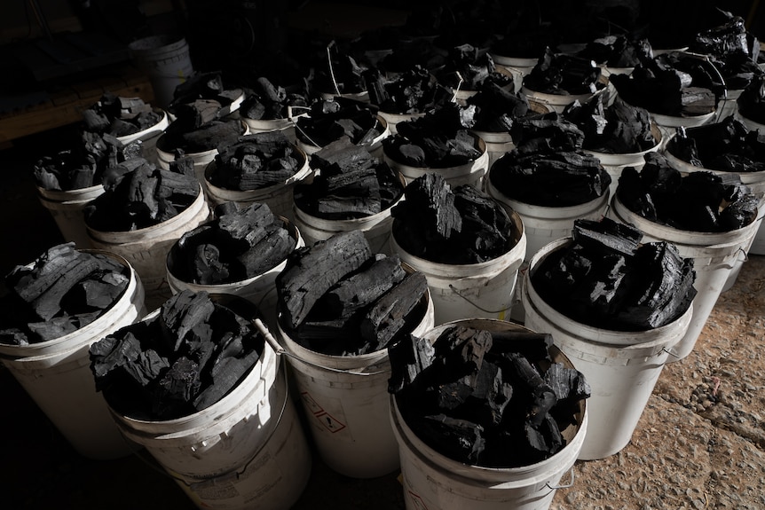 Close up of refined coal in buckets