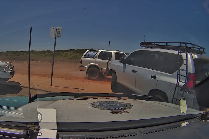 Police ram an allegedly stolen car in Broome. 