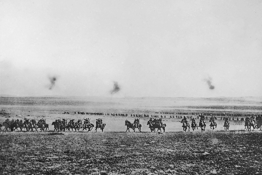 A photo of the charge of Beersheba from a captured Turkish camera