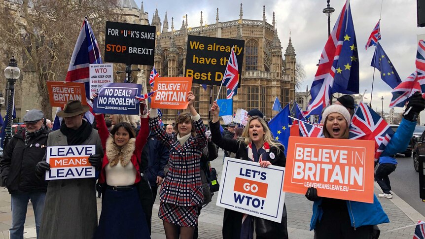 Leave and Remain protesters mingle outside Westminster Abbey