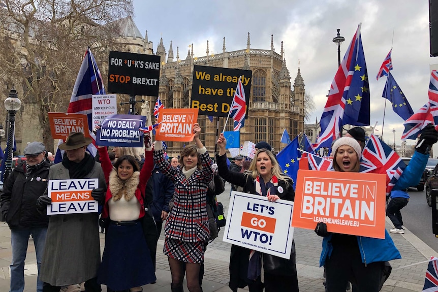 Leave and Remain protesters mingle outside Westminster Abbey