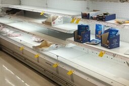 Bare shelves on the Coles cold cuts section in Richmond.