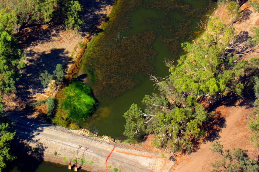 Water in the Darling River taken from the air.