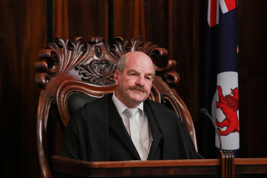 Speaker of the House, Mark Shelton sits in Parliament. 