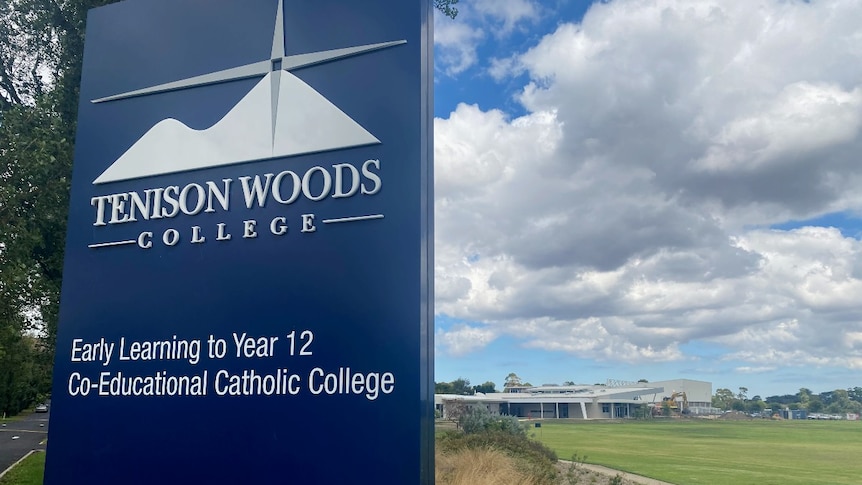 A sign in front of a private school called Tenison Woods College.