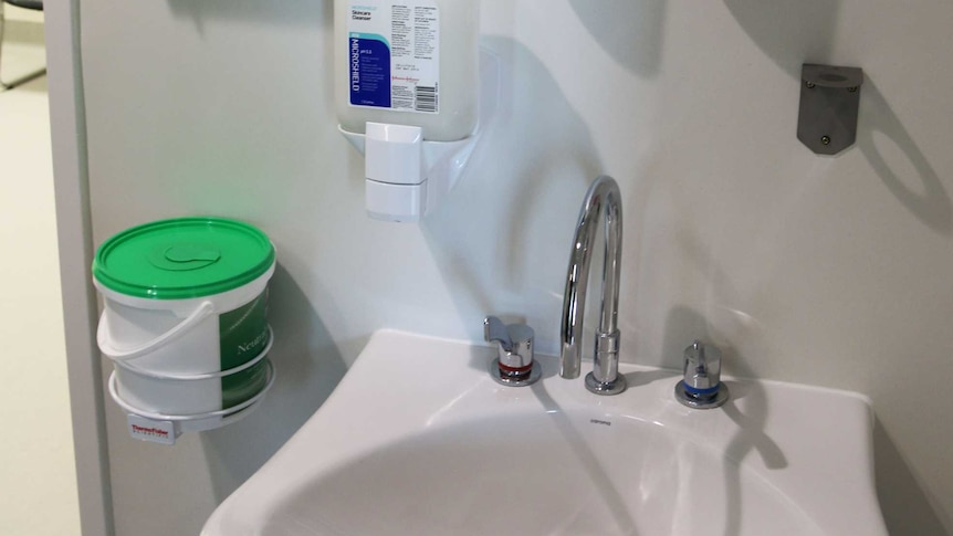 A sink and wash station at The Canberra Hospital.