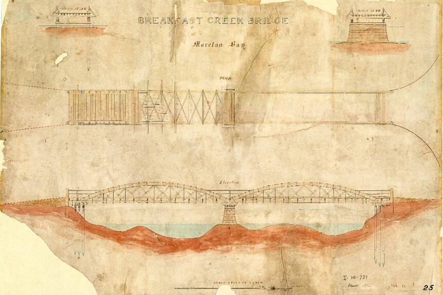 The oldest plans in the collection are of the Breakfast Creek Bridge, 1855.