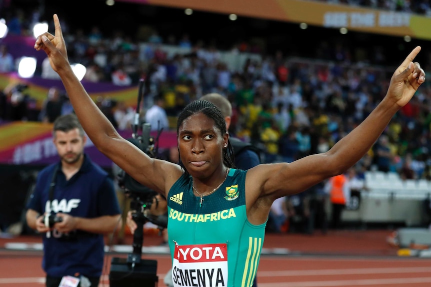 Caster Semenya reacts after winning the gold medal in the women's 800 metres.