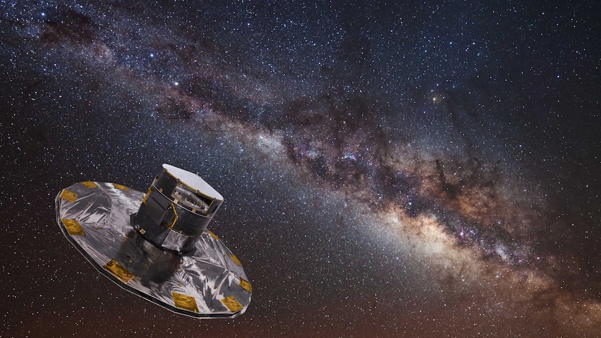 Artist's impression of Gaia satellite mapping stars of the Milky Way.