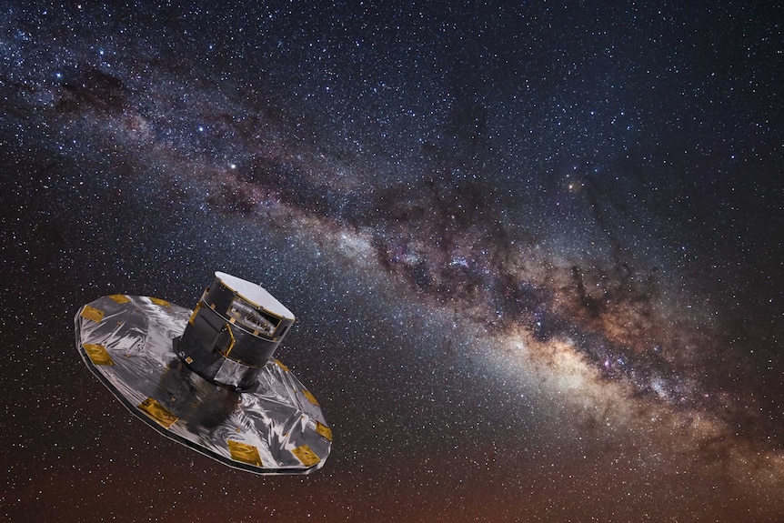Artist's impression of Gaia satellite mapping stars of the Milky Way.