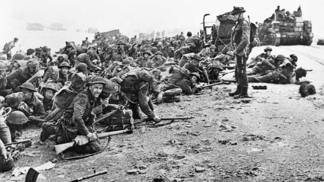 British soldiers on the beach after the D-Day landing