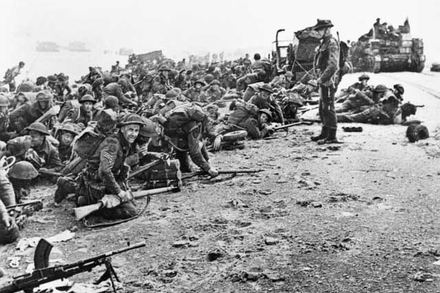 British soldiers on the beach after the D-Day landing