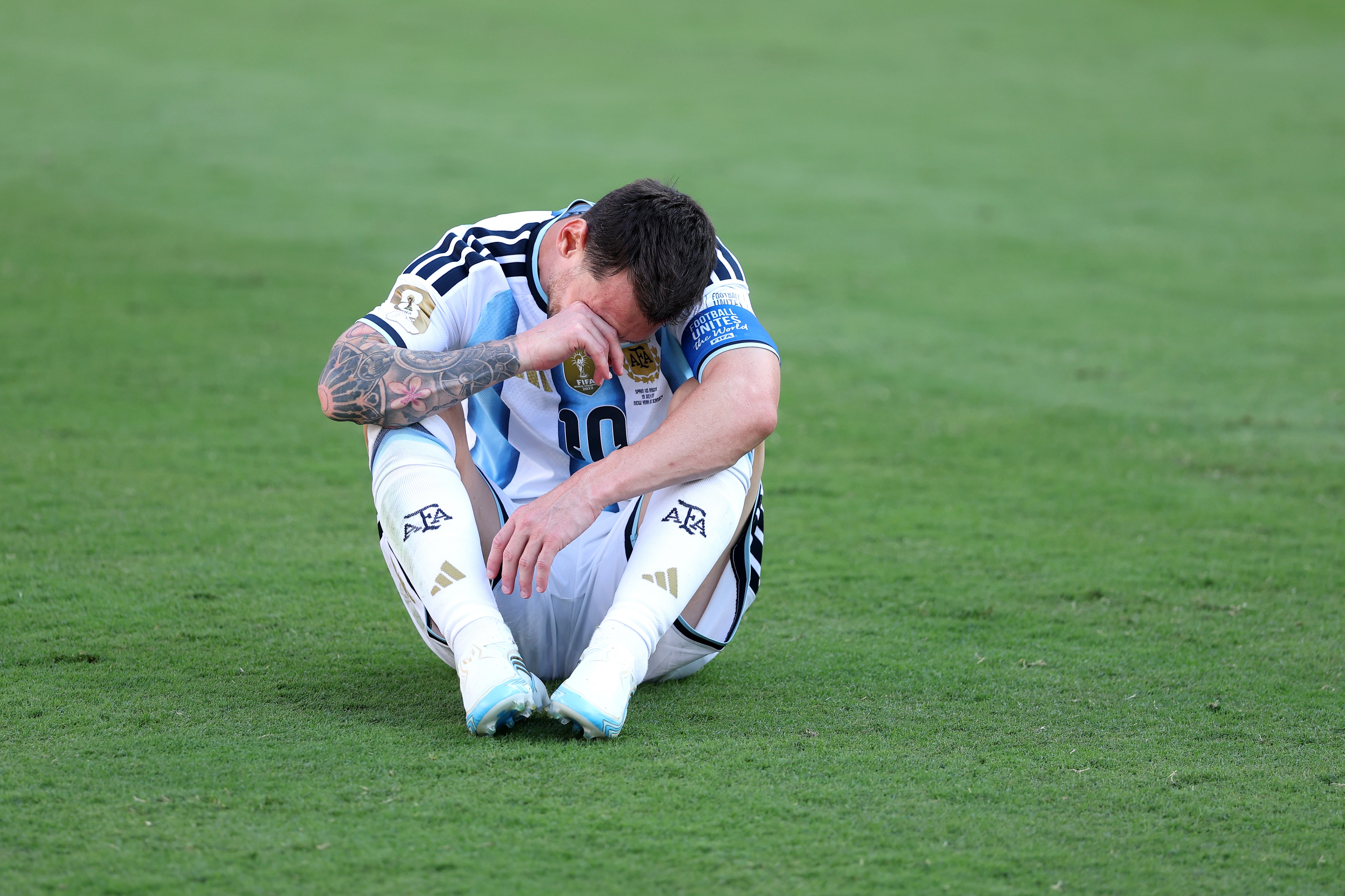 Lionel Messi slumped to the turf after Argentina's defeat.