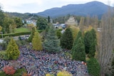 Drone shot of cable car protest
