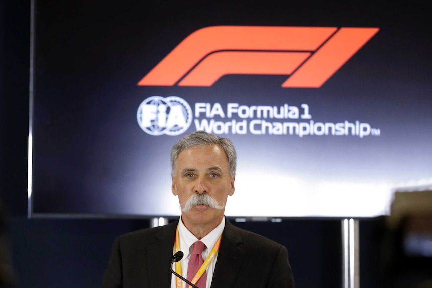 Formula 1 chairman Chase Carey speaks during a news conference.