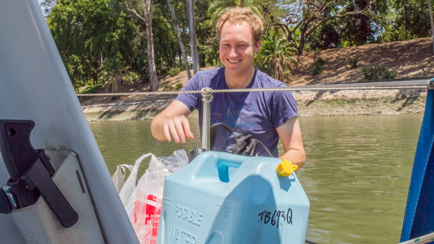 Mr Bird has to bring water onto the boat for drinking and bathing..