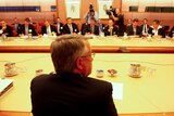 Federal Treasurer Wayne Swan looks on during a meeting with the state treasurers at Parliament House in Canberra.