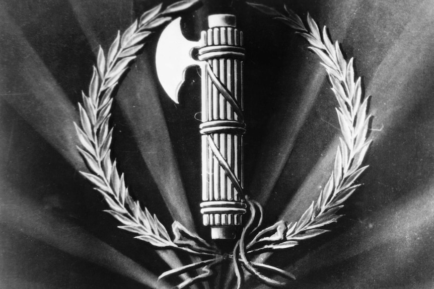 The Roman bundle of sticks ("fasci") adopted as a symbol by Italian fascists.