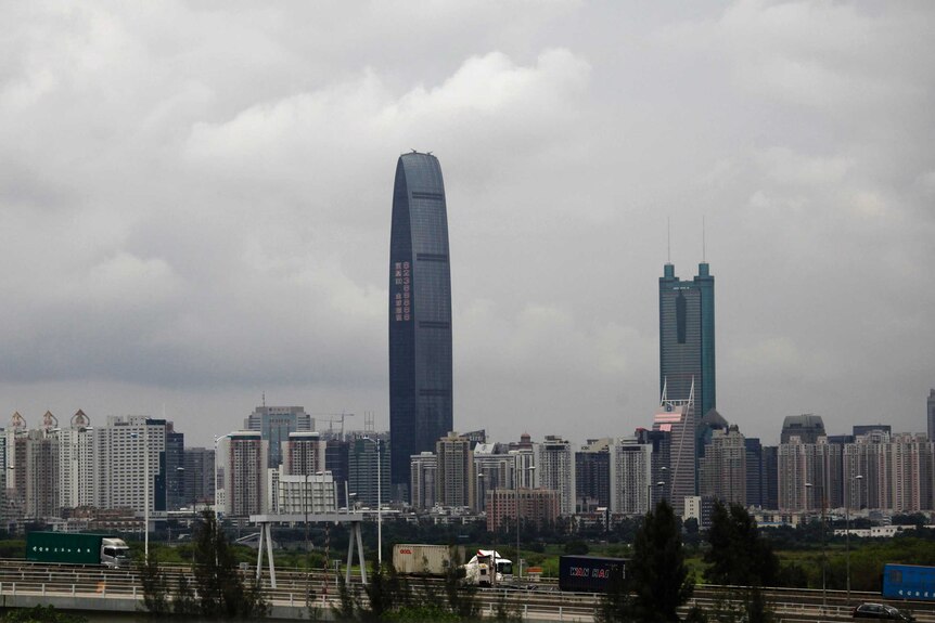 General cityscape of Shenzhen, including the 100-floor tower Kingkey.