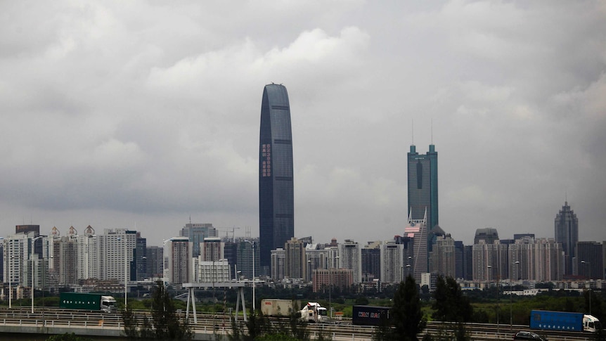 General cityscape of Shenzhen, including the 100-floor tower Kingkey.