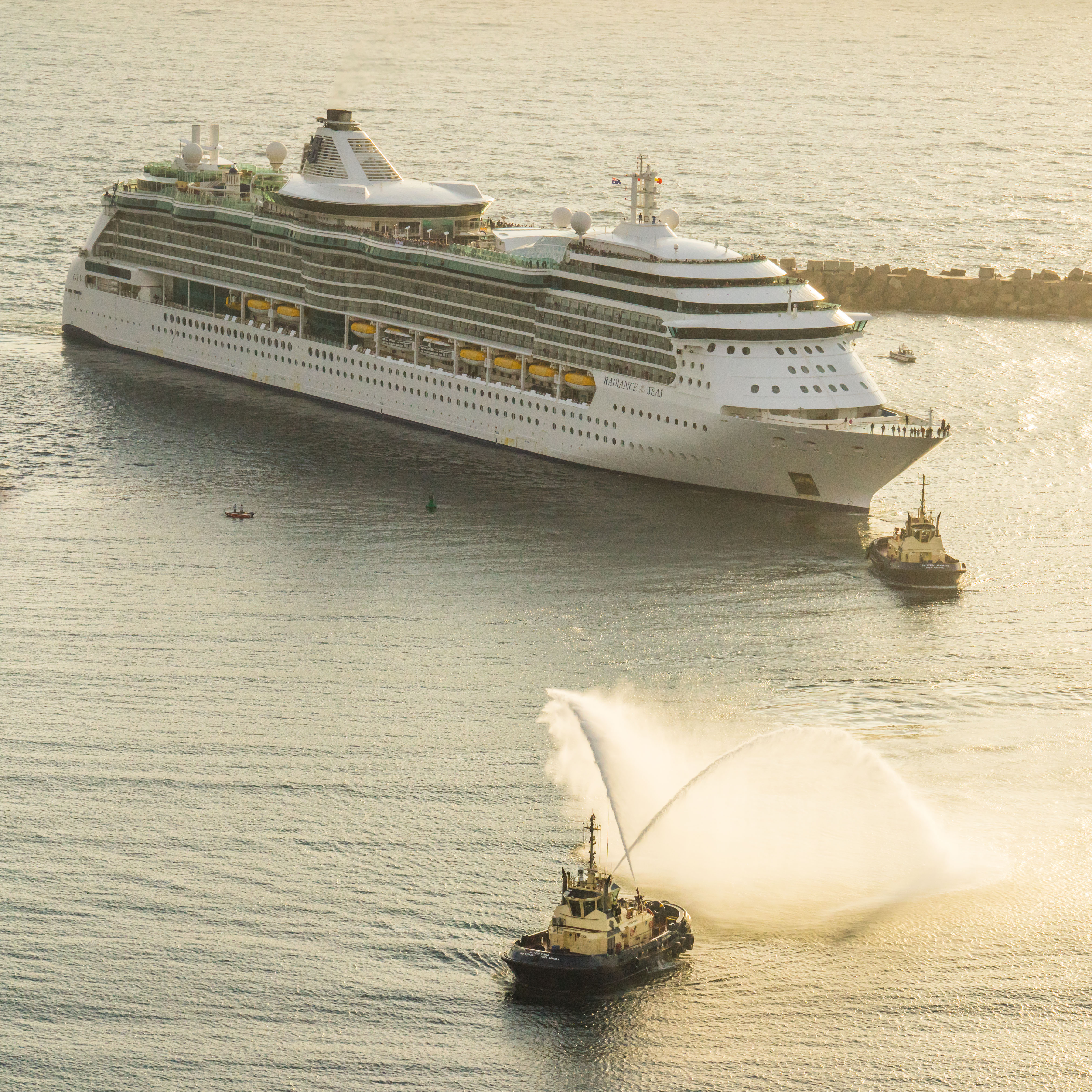 a cruise ship coming into port.