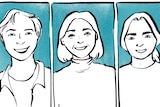 Illustration of organ donor recipients Karen, Carmelina, and Gurpal.